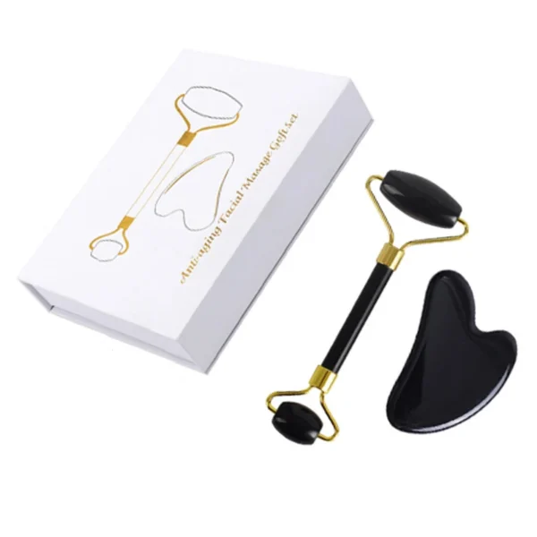 Jade Roller Facial Massager Gouache Scraper Rose Quartz Guasha Board Face Lifting Relax Beauty Set