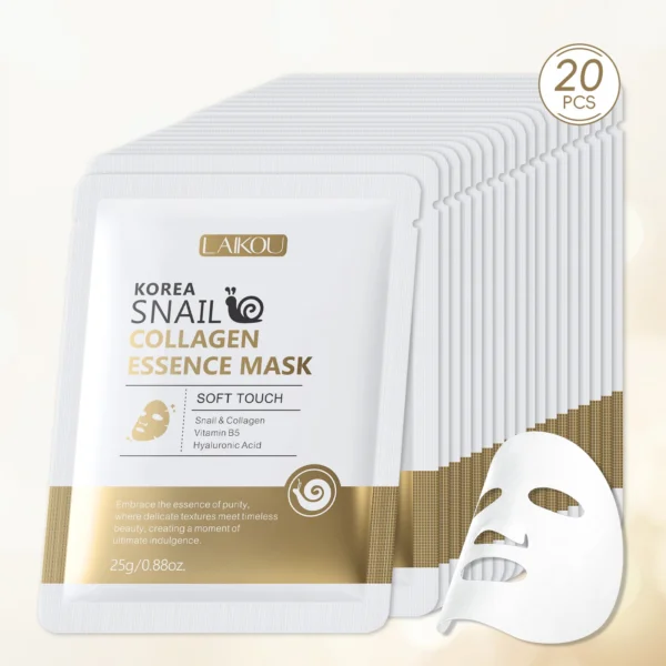 S40b58fde19d146c1956c584fb968aefcw.webp LAIKOU Korea Snail Collagen Essence Mask Hydrating Sheet Mask Anti-Wrinkle Face Mask Firming Skin Care 25g*20pcs 66